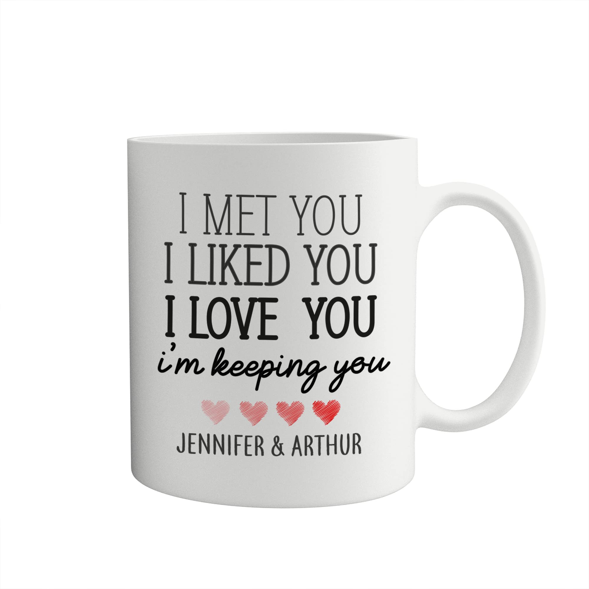 Personalised Valentine's Day Mug with Couple's Name | I Met You I Liked You I Love You I'm Keeping You | Gift for Her Him Husband Wife