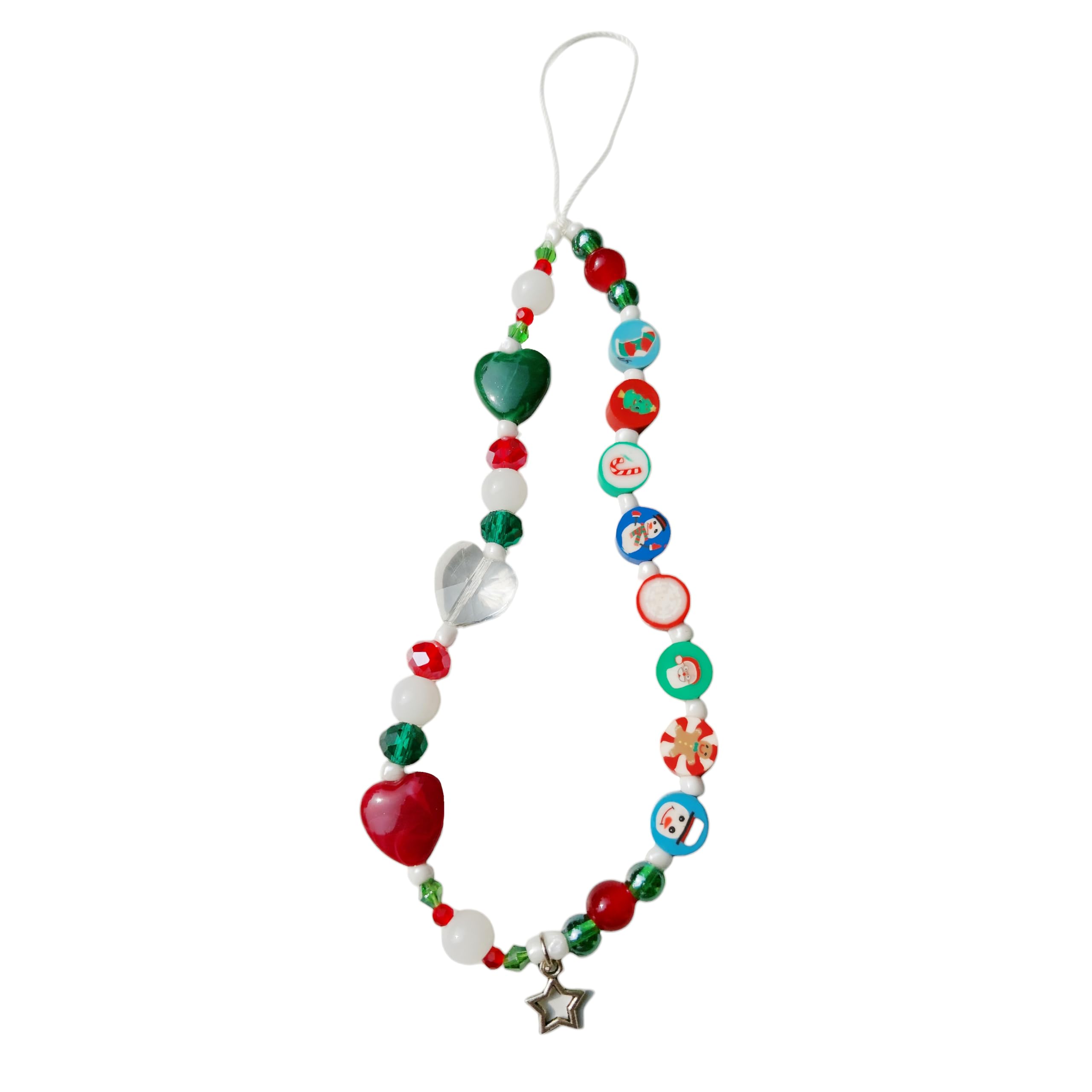Christmas Themed Handmade Aesthetic Phone Charm Lanyard With Crystal, Rubber And Glass Beads And Star Charm For Men, Women, Boys, Girls, and Gender Neutral-image-39
