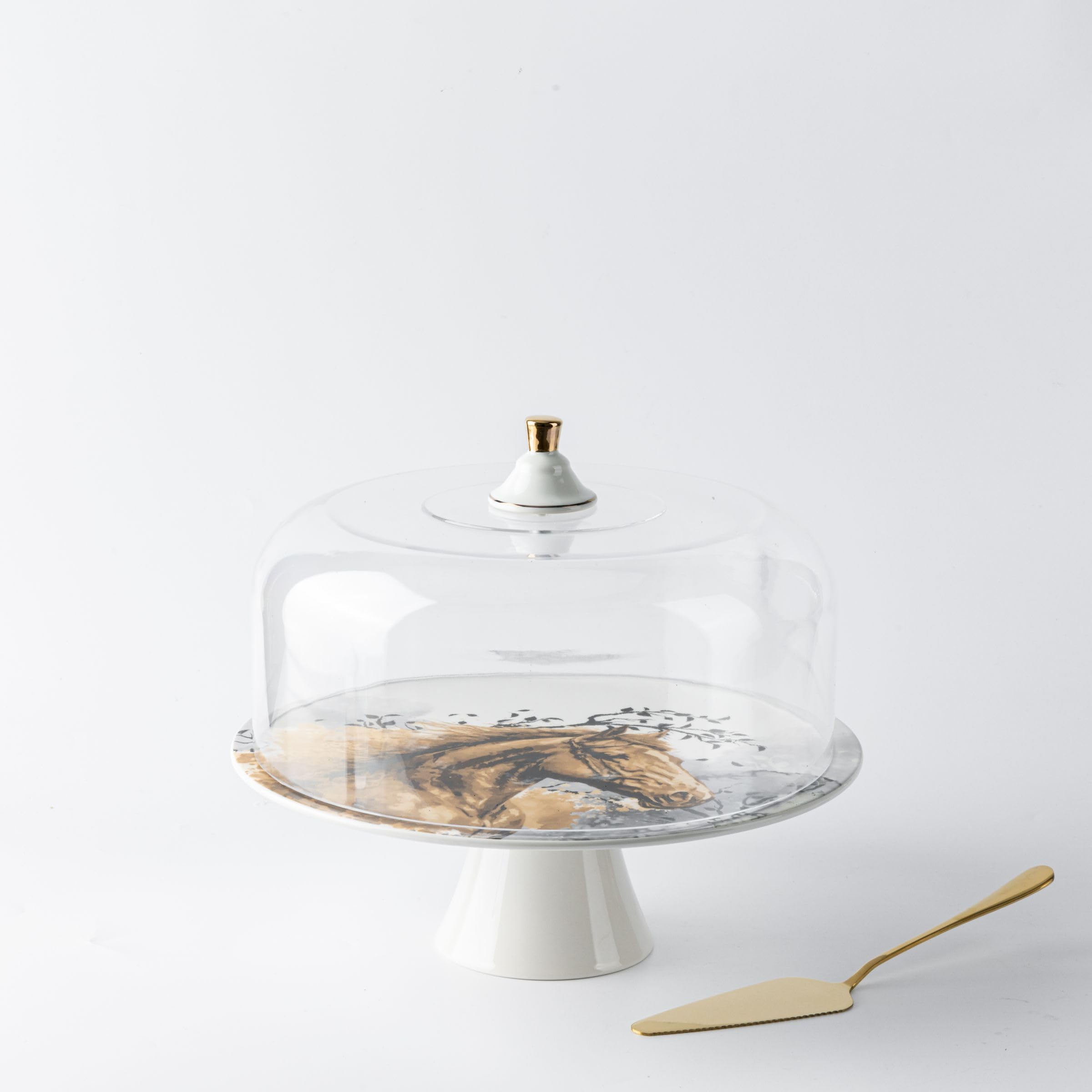 Samra Collection Cake Serving Set from Samra - 7.5 x 10 Inch, Gold Color Porcelain