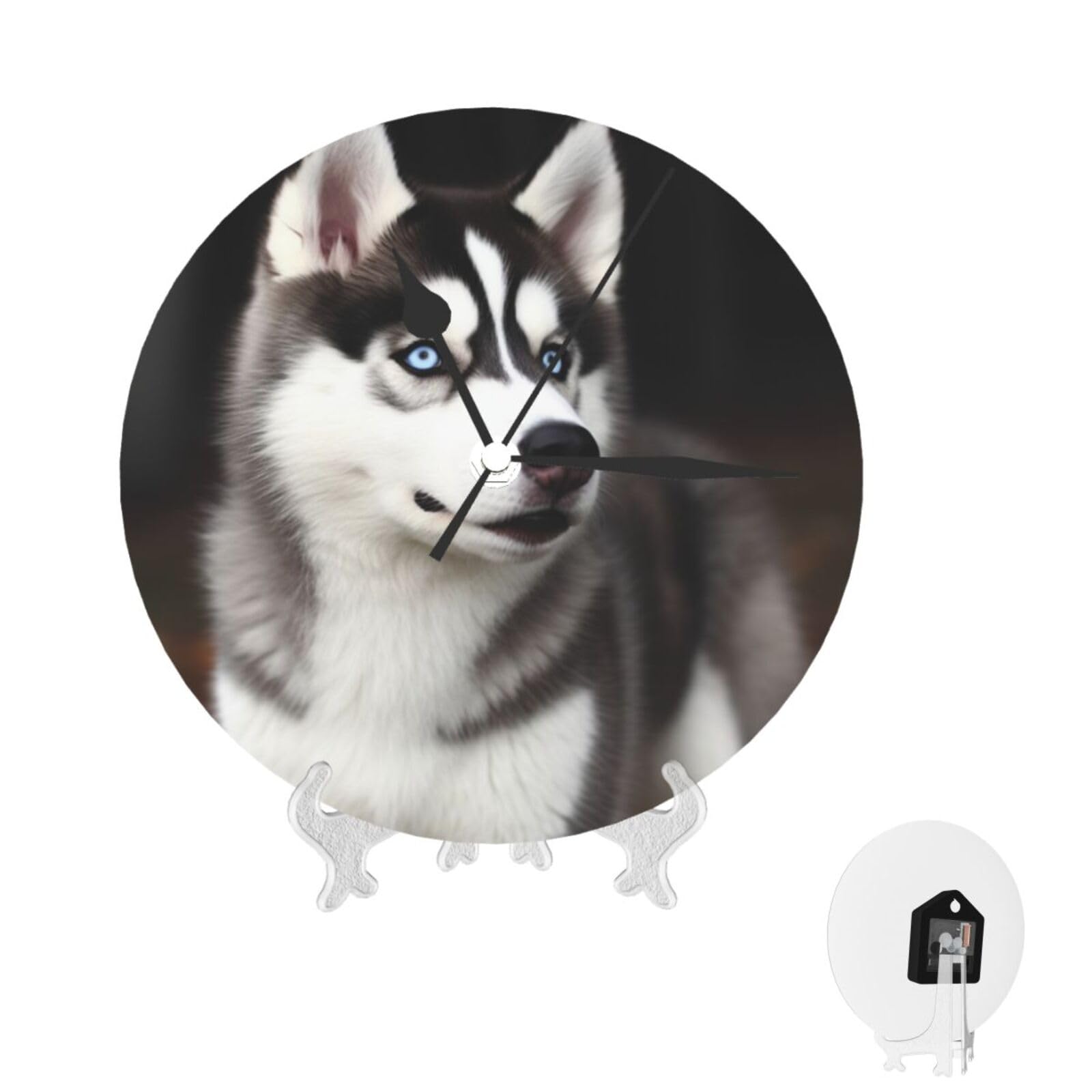 Horloge murale silencieuse sans tic-tac design husky à piles