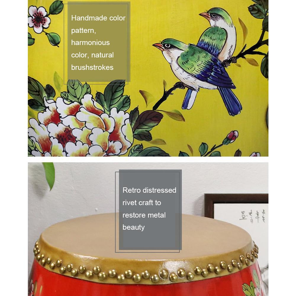 Chinese Traditional Drum Stool - Hand-Painted Leather Drum Table For Bedside & Decor