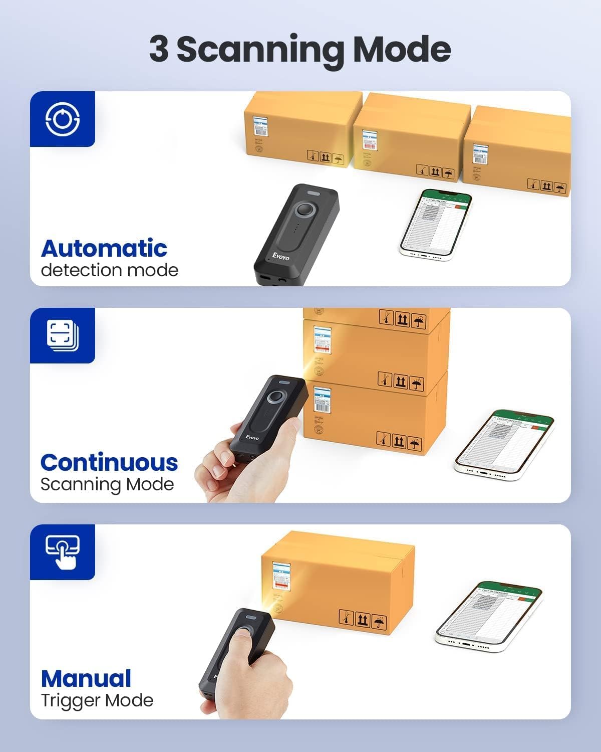 Eyoyo 2D QR Bluetooth escáner de código de Barras inalámbrico con Clip, batería de 2000mAh con indicador de Nivel, Lector de código de Barras Mini portátil para el inventario de Libros