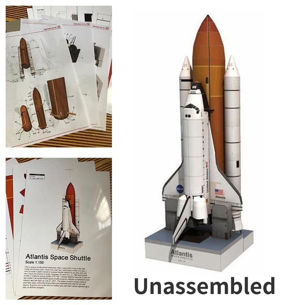 Unassembled Space Shuttle Atlantis Paper Model Set Handmade Space Rocket DIY Fit for Adults & Kids