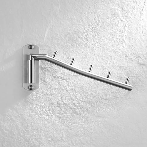 Miniatura 4 de JQK - Percha plegable para colgar en la pared, gancho de acero inoxidable con soporte para brazo oscilante, sistema colgante de ropa, organizador de