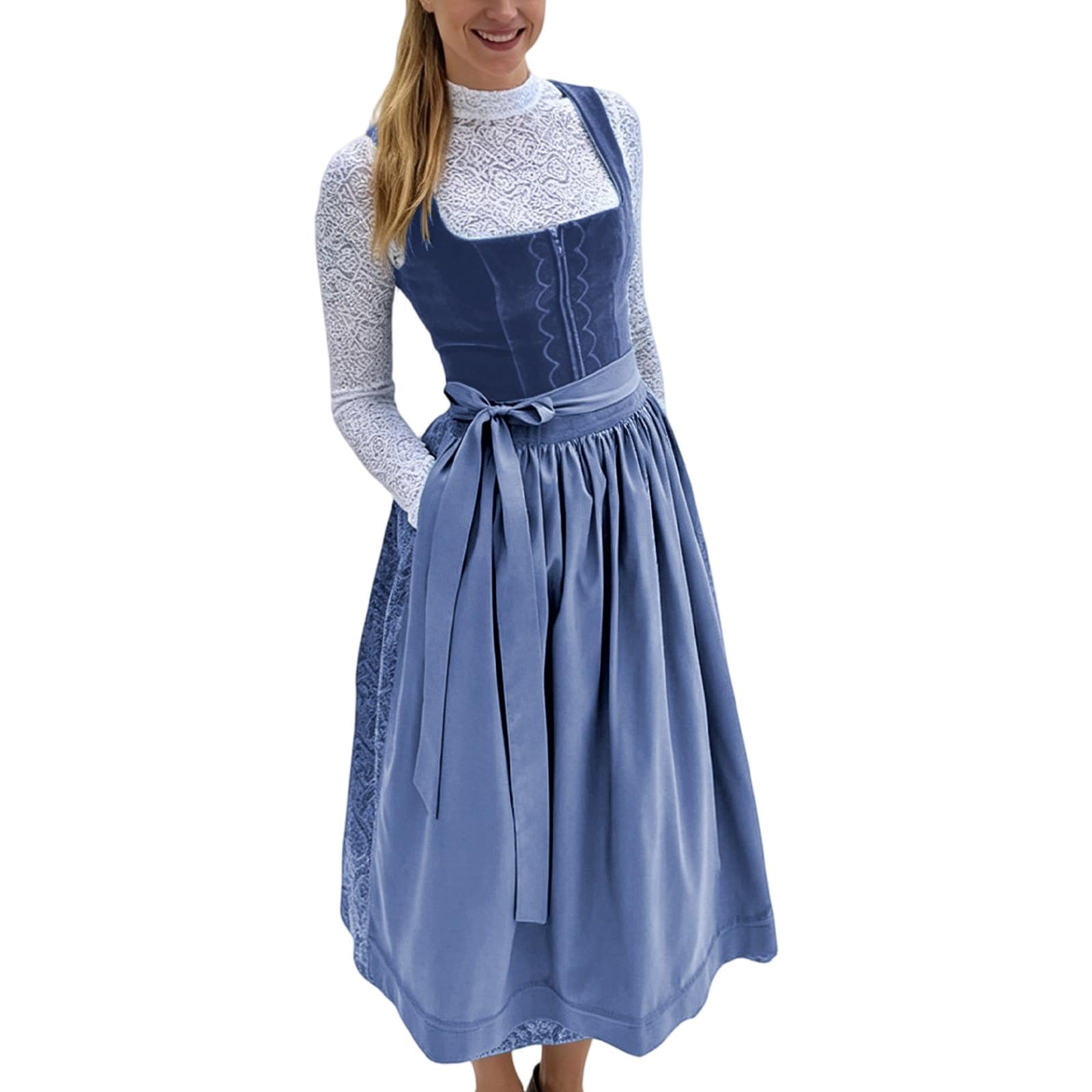 Samt Dirndl Damen Oktoberfest Damen Outfit Midi Dirndlkleid Trachtenkleid Oktoberfest Kleidung Trachtenmode Kleid Schlicht Tracht Dirndlkleid Kleid Knielang Dirndlschürze