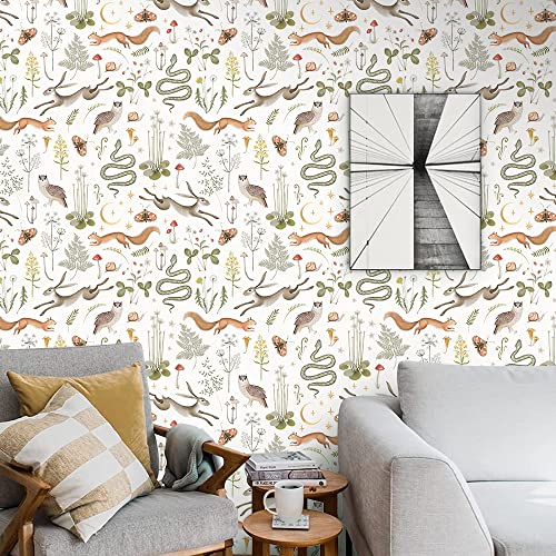 SOEWIOU Colorful Animals Wallpaper, 44.5 * 300cm Thicken Peel and Stick Removable Wallpaper with Squirrel, Owl, Snake - Image 2