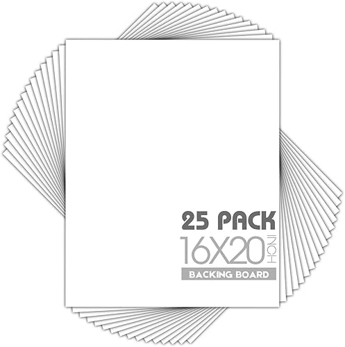 Mat Board Center, paquete de 25, tableros de respaldo blancos de 16 x 20 pulgadas, grosor de 4 capas, para fotos, soporte de marco, ideal para