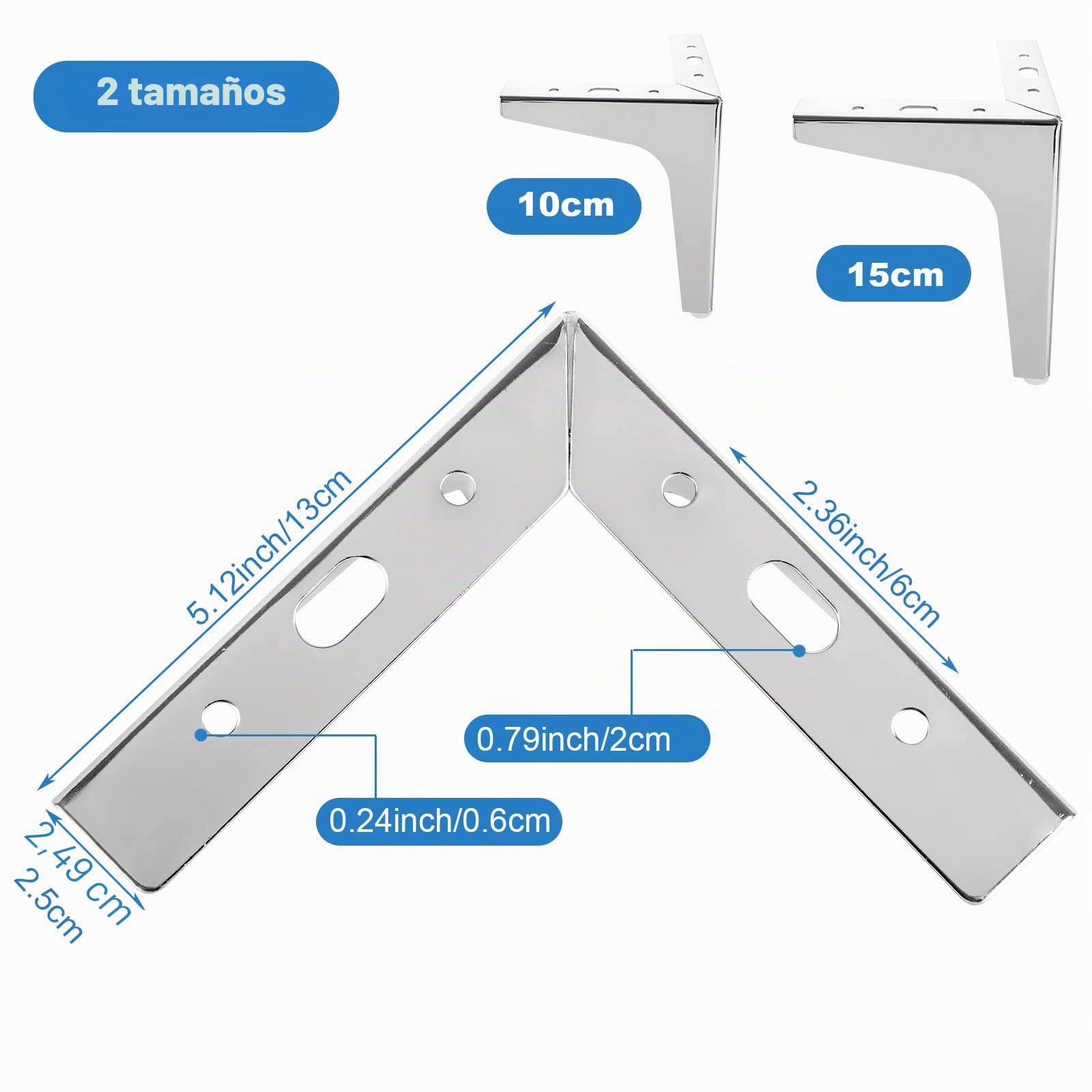 MIVIDE 8 Triangulares de Metal para Muebles, Patas para Muebles Plateado 15 cm, Patas de Metal Modernas para sofá, Mesa, Capacidad de Carga de hasta 800 kg