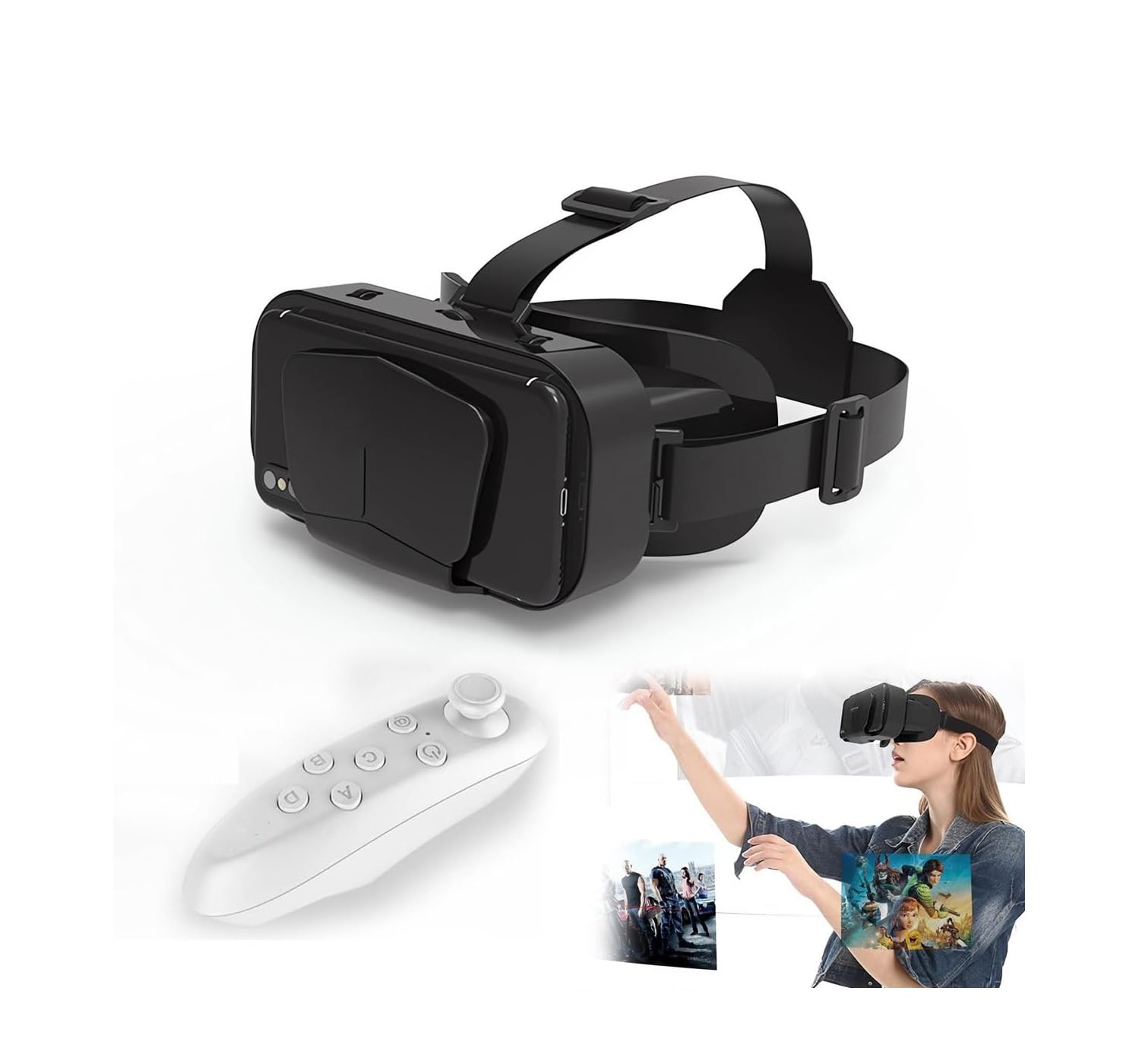 VR Virtual Reality Headset 3D Glasses VR Goggles for TV, VR Headset Virtual Reality Glasses Set 3D Virtual Reality Goggles, Adjustable Glasses Support 7.2 Inches