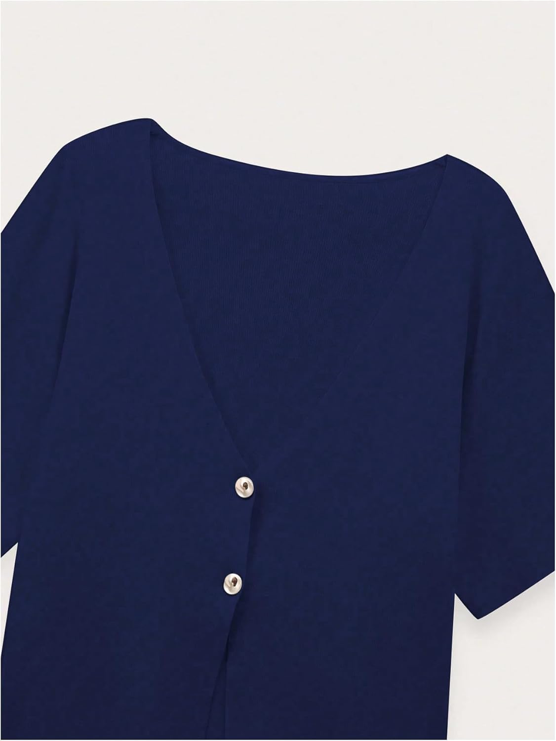 Verdusa Women's Old Money Clothes Summer Short Sleeve Cardigans V Neck Button Down Lightweight Outerwear Knit Sweater - Image 4