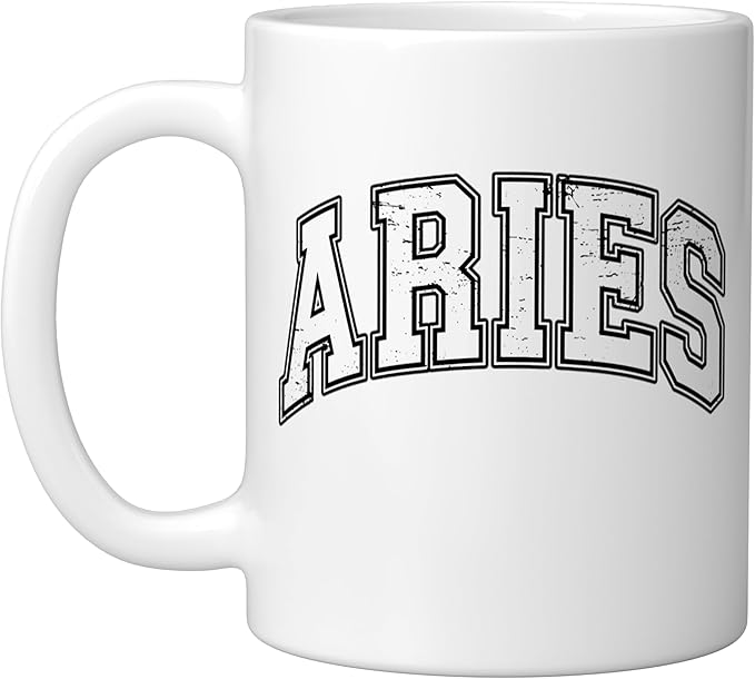 Aries Zodiac Sign Varsity Ceramic Mug, White