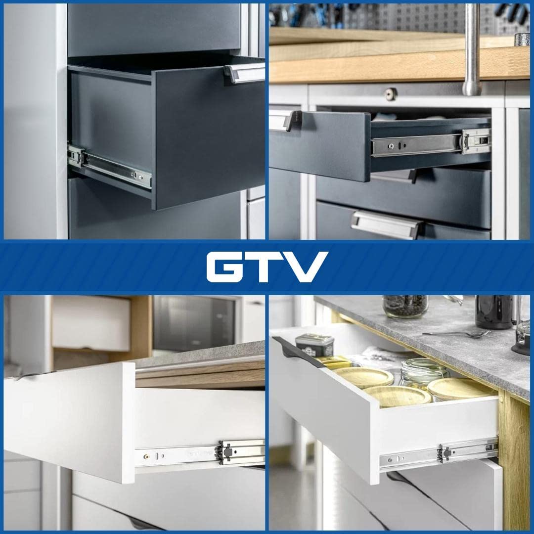 GTV Versalite Touch PRO prowadnice do szuflad – 45 x 350 mm – Push-to-Open + system szyn Soft-Close – teleskopowa prowadnica kulkowa – obciążenie do 30 kg 1 zestaw = 2 sztuki