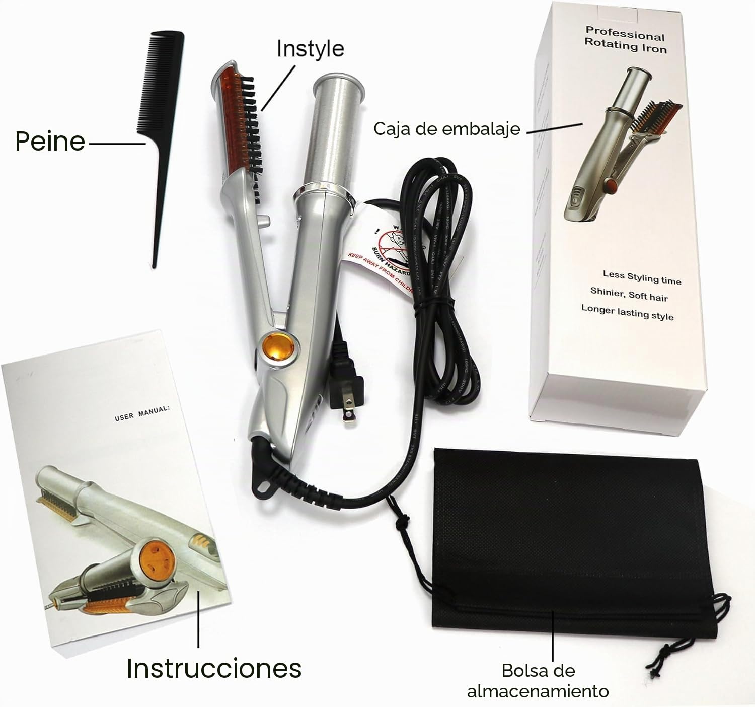 Rizador giratorio 2 en 1 de calor rápido PTC alisador y rizador de cabello