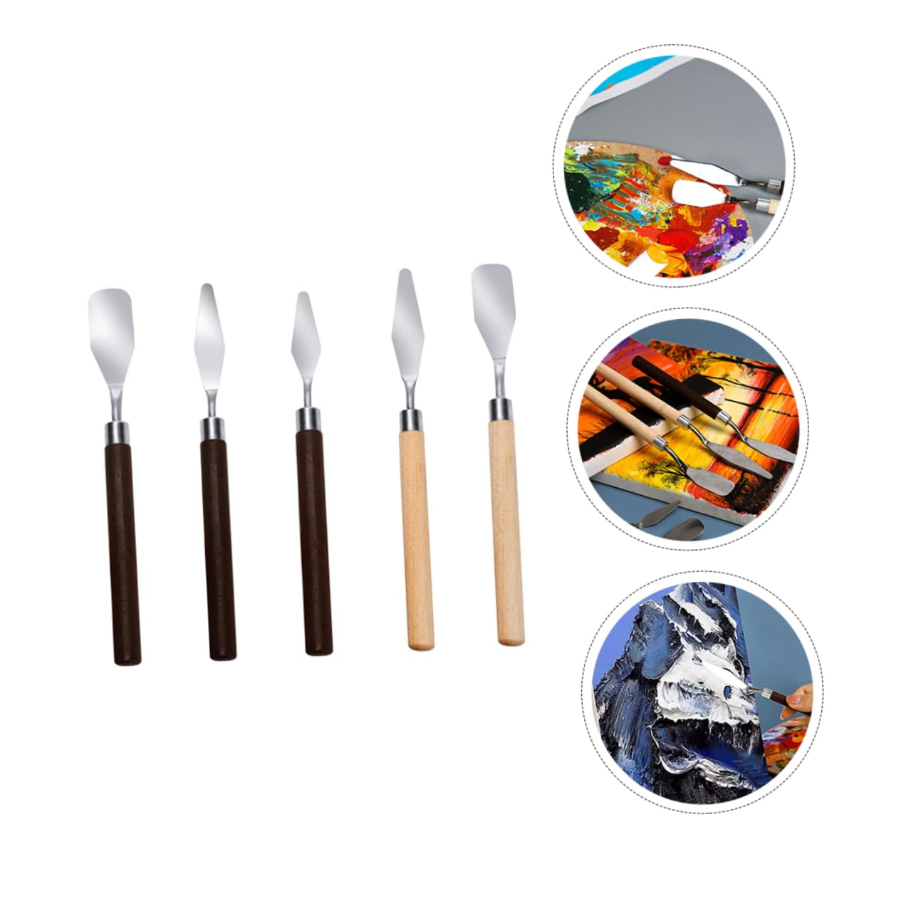 Gogogmee Stainless Steel Drawing Knife Set 5pcs Palette Knives Ergonomic Handle Perfect for Oil Painting