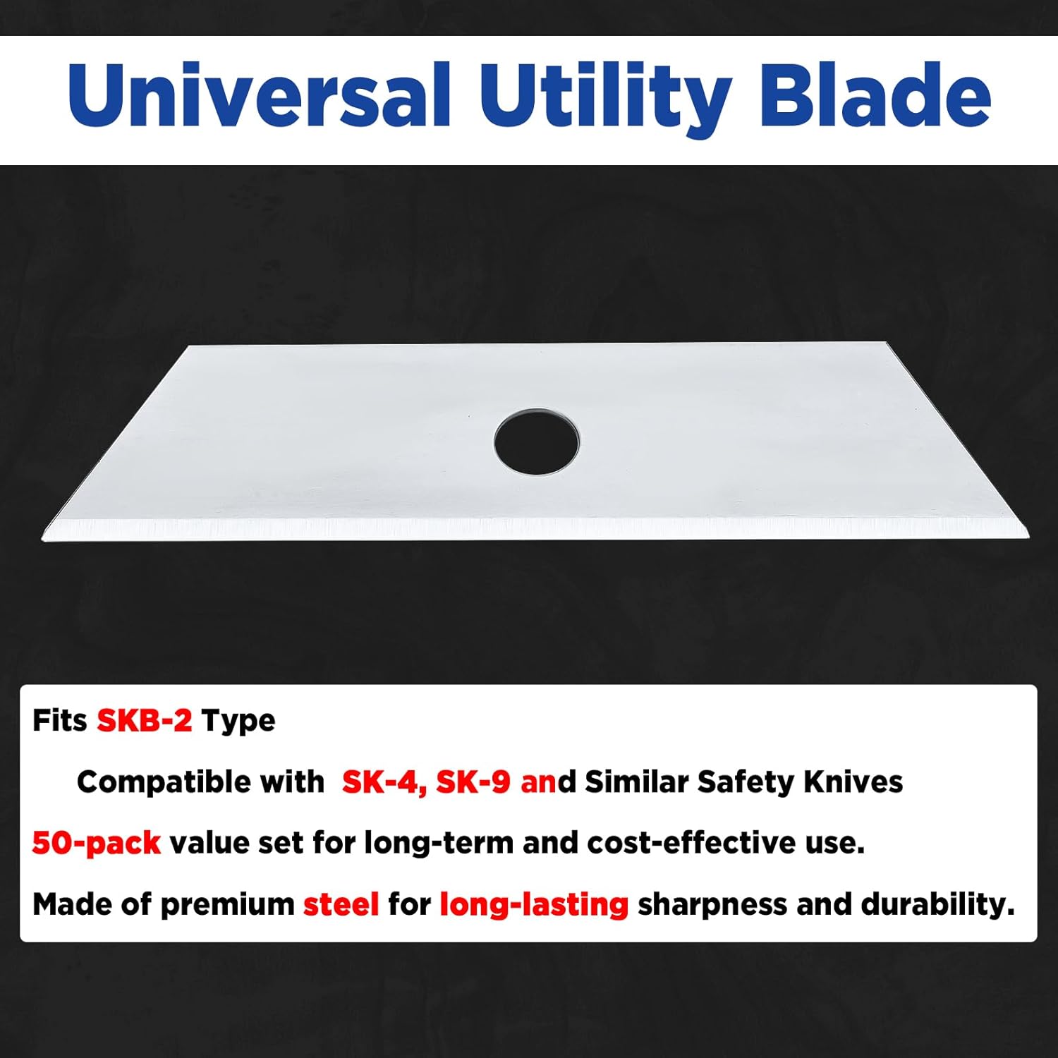Lothee 50 Pcs SKB-2 Dual Edge Knife Blades Standard Steel Trapezoid Replacement Knife Blade, Compatible with SK-4 SK-9 Safety Knives, Fits Utility Knives Safety Cutter Replacement Blades