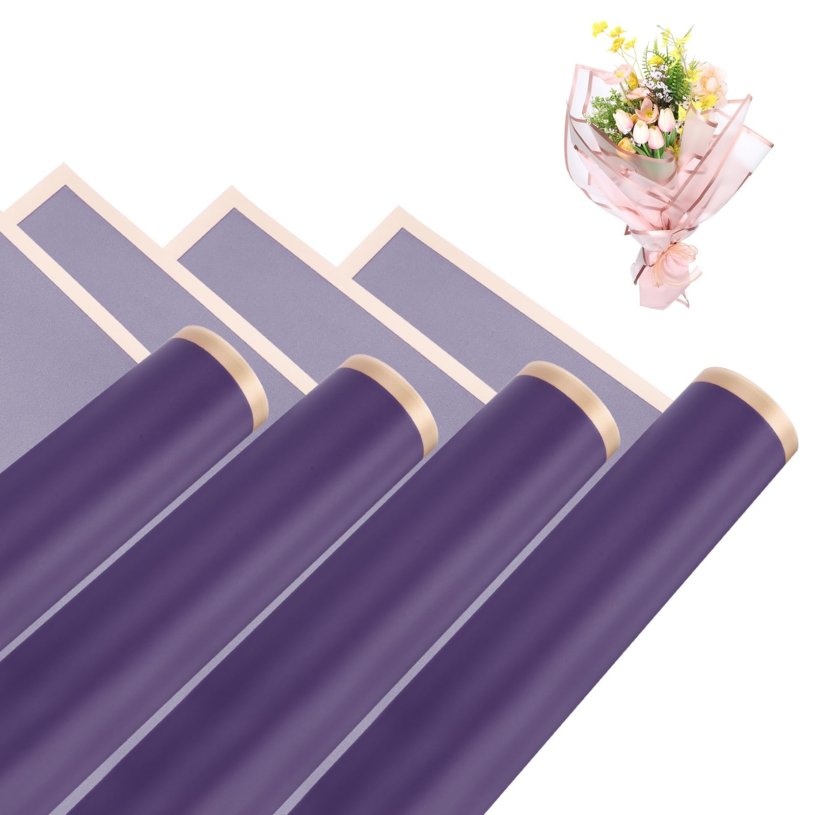 sourcing map Flower Bouquet Wrapping Paper, 56cm/22 Inch Waterproof Floral Wrapping Paper for Flower Bouquet DIY Gift, Wedding, Birthdays, Valentine's Day, Pack of 20(Dark Purple)