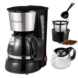 4-5 Cups Drip Coffee Maker&comma; Coffee Pot Machine Permanent Coffee Filter&comma; Mini&comma;20Oz Electric Coffee Maker&comma;650W Black and Stainless Steel