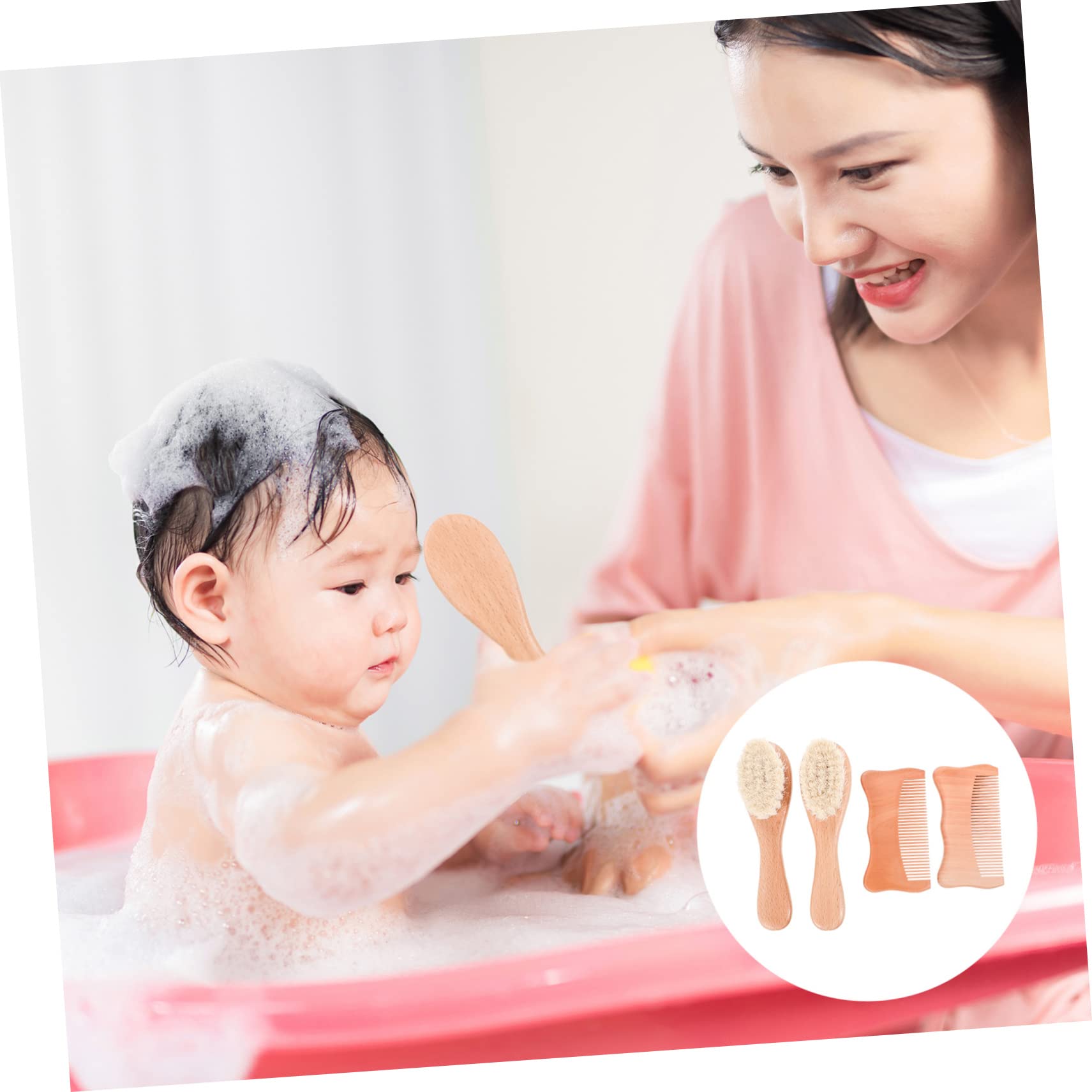 Toyvian 2 Juegos 4 Piezas Cepillo De Lana Peine De Bebé Kit De Cuidado De La Cabeza Cepillos De Lana Para Bebe Cepillo De Baño Para Bebé De Madera Colocar Cuero Cabelludo Niño Pequeño