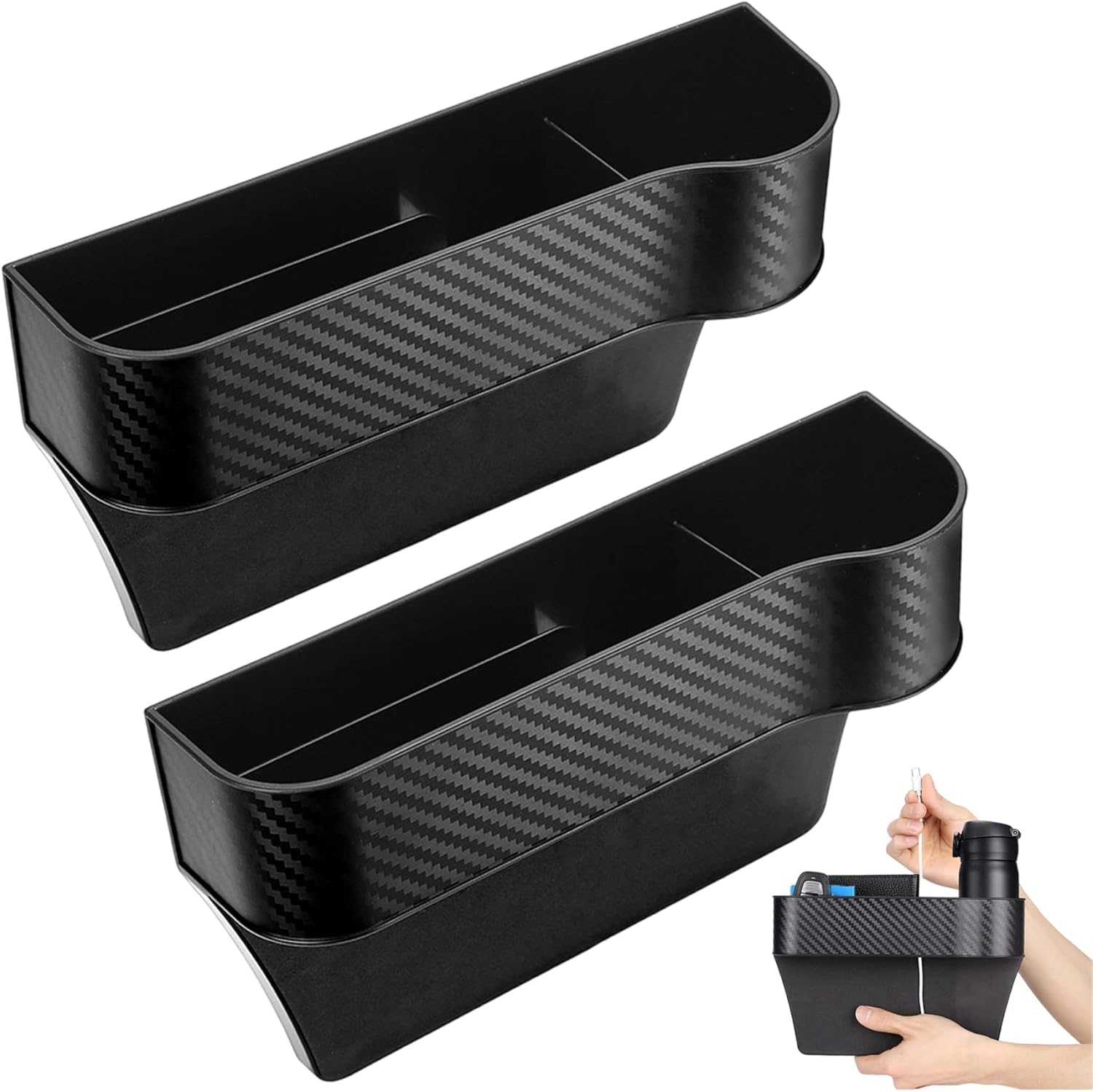 Car Seat Gap Filler, PU Leather Car Organizer Front Seat Car Cup Holder, USB Charging Hole, Car Console Side Pocket Car Seat Gap Storage Box for Wallet, Cellphones, Keys, Cards, Coins (1 Pcs)