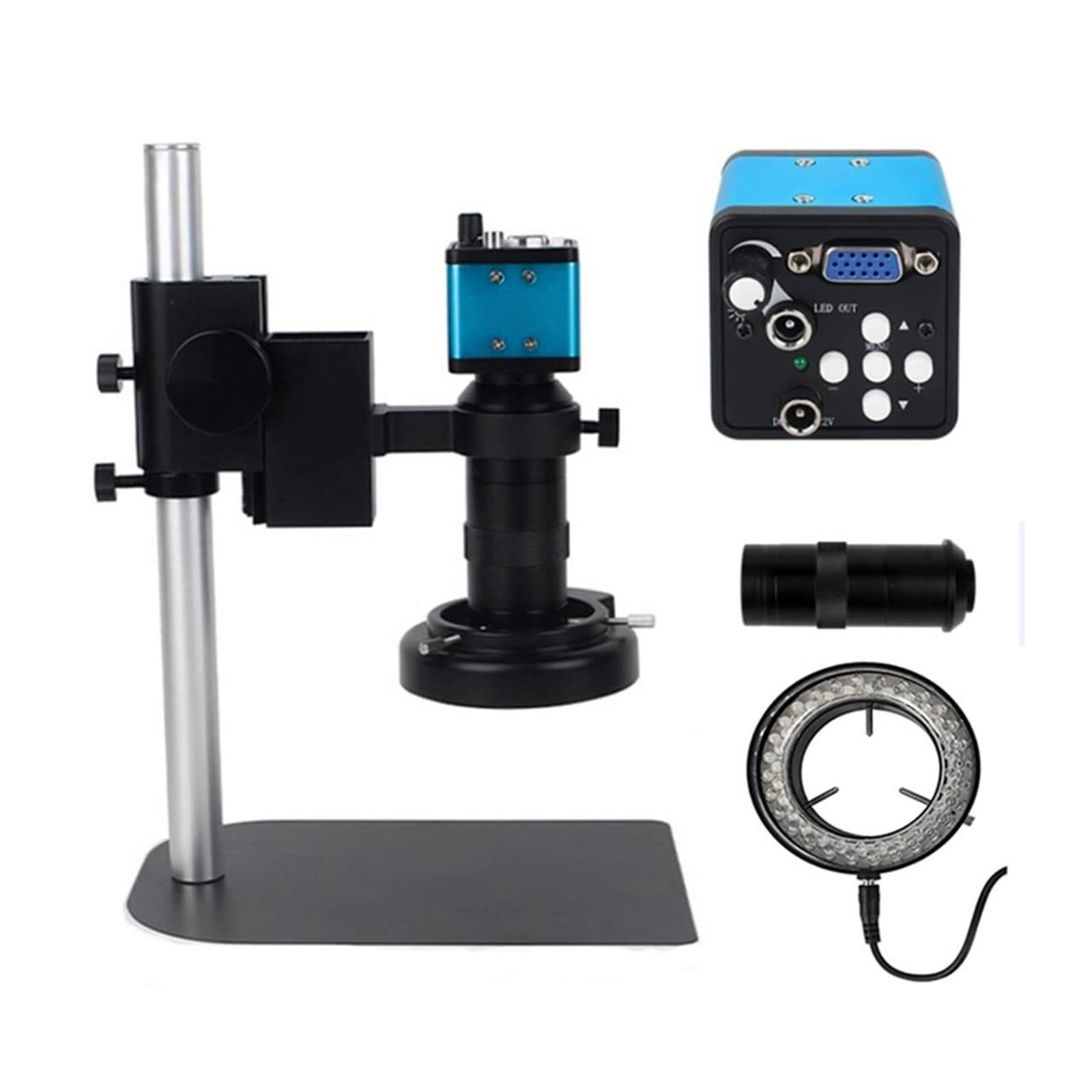 Mikroskop przemysłowy mikroskop przemysłowy z metalową podstawą zestaw mikroskopów cyfrowych 1080P 48MP/38MP/13M HDMI, LED pierścień świetlny przenośny