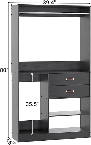 Miniatura 6 de Armocity Sistema de Armario Independiente con Almacenamiento de Maletas, Armario Independiente de 40 Pulgadas con 2 Cajones de Madera, Perchero