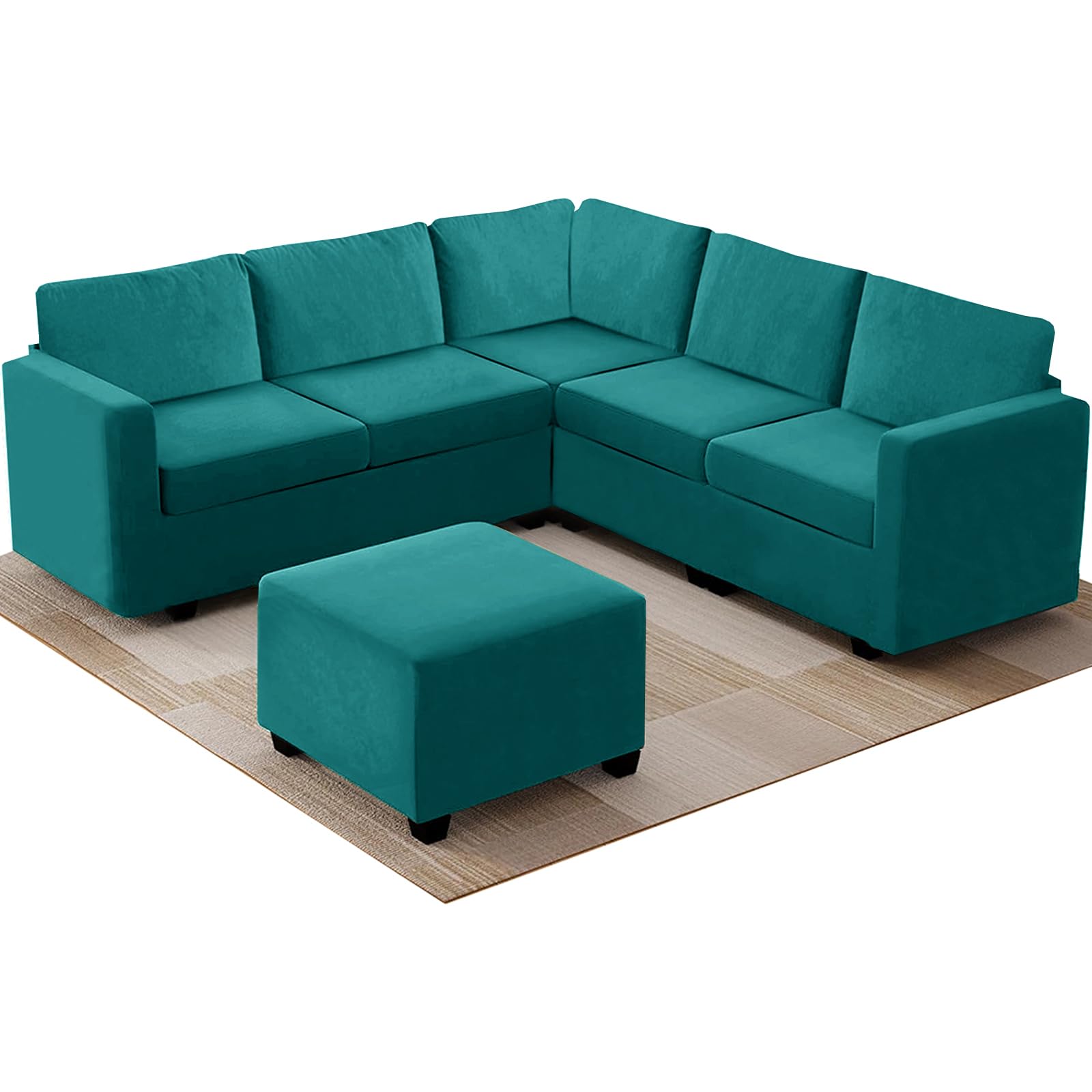 ZYBSLCSY Velvet Sofa Covers L Shape, Stretch Corner Sofa Cover with Couch Cushion Covers Washable Sofa Slipcovers for U Sectional Sofa (Cushion Square-S,Teal)