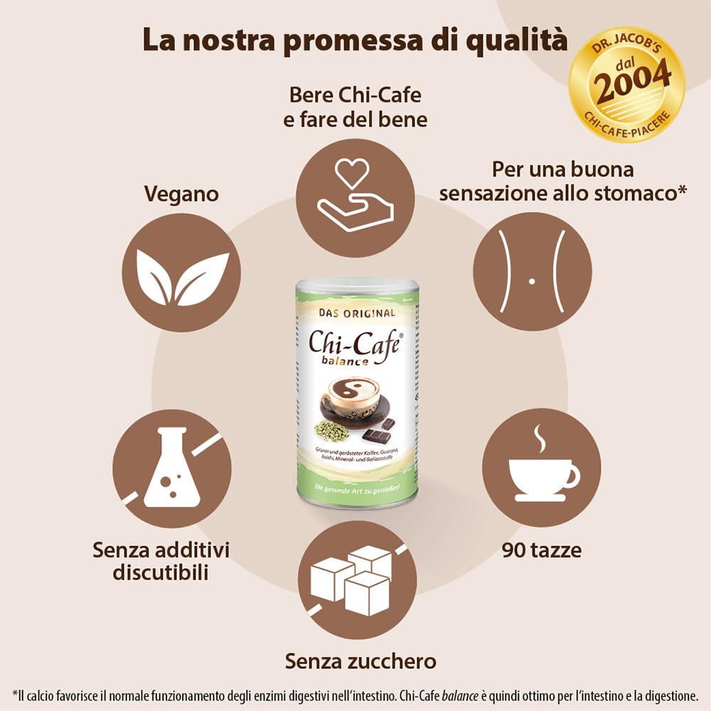 Chi-Cafe Balance 450gr, 90 Tazze | Caffè Solubile Salutare(1) con Fibre Alimentari, Calcio e Magnesio | Favorisce la Digestione(1), Dona Energia(2) e Riduce lo Stress(3) | Vegan, Senza Additivi