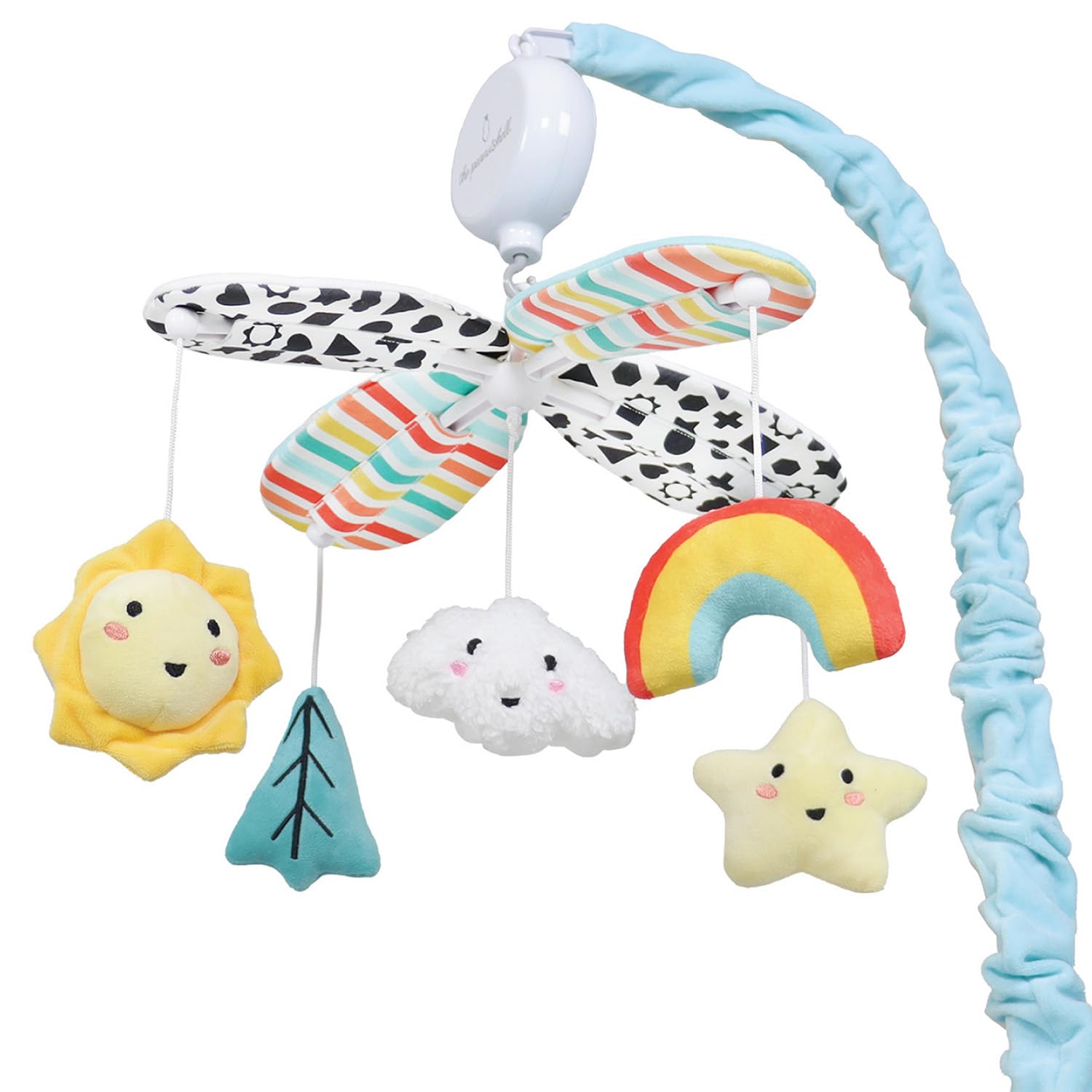 The PeanutshellCrib Mobile for Boys or Girls - Musical Baby Crib Mobile with 12 Lullabies, Blue Look Up Rainbow Nursery Decor