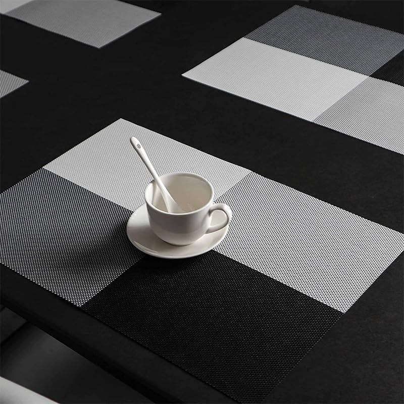 Weave Plaid PlacematsTable Coasters Washable Heat Insulation Non-Slip Woven Vinyl Table Mats for Kitchen Dining Room