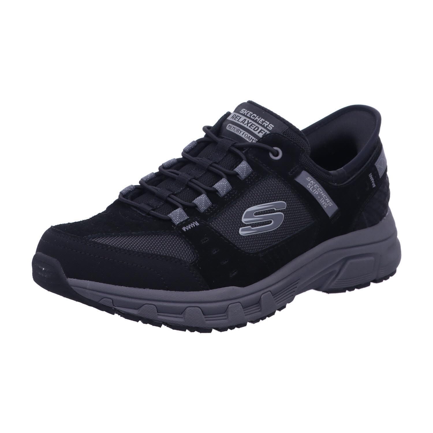 Skechers Men's Oak Canyon Consistent Winner Slip-in Trainers, Black Leather/Textile/Synthetic/Charcoal Trim, 11 UK