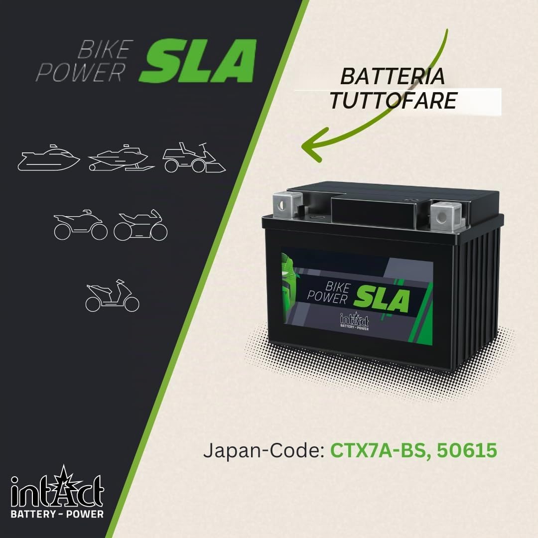 intAct - BATTERIA AGM PER MOTOCICLI | Batteria per scooter, moto ecc. Batteria esente da manutenzione e a prova di perdite | SLA12-7Z-S, CTZ7-S, batteria da 12V, 6 AH (c20), 80 A (EN) | 113x70x105mm