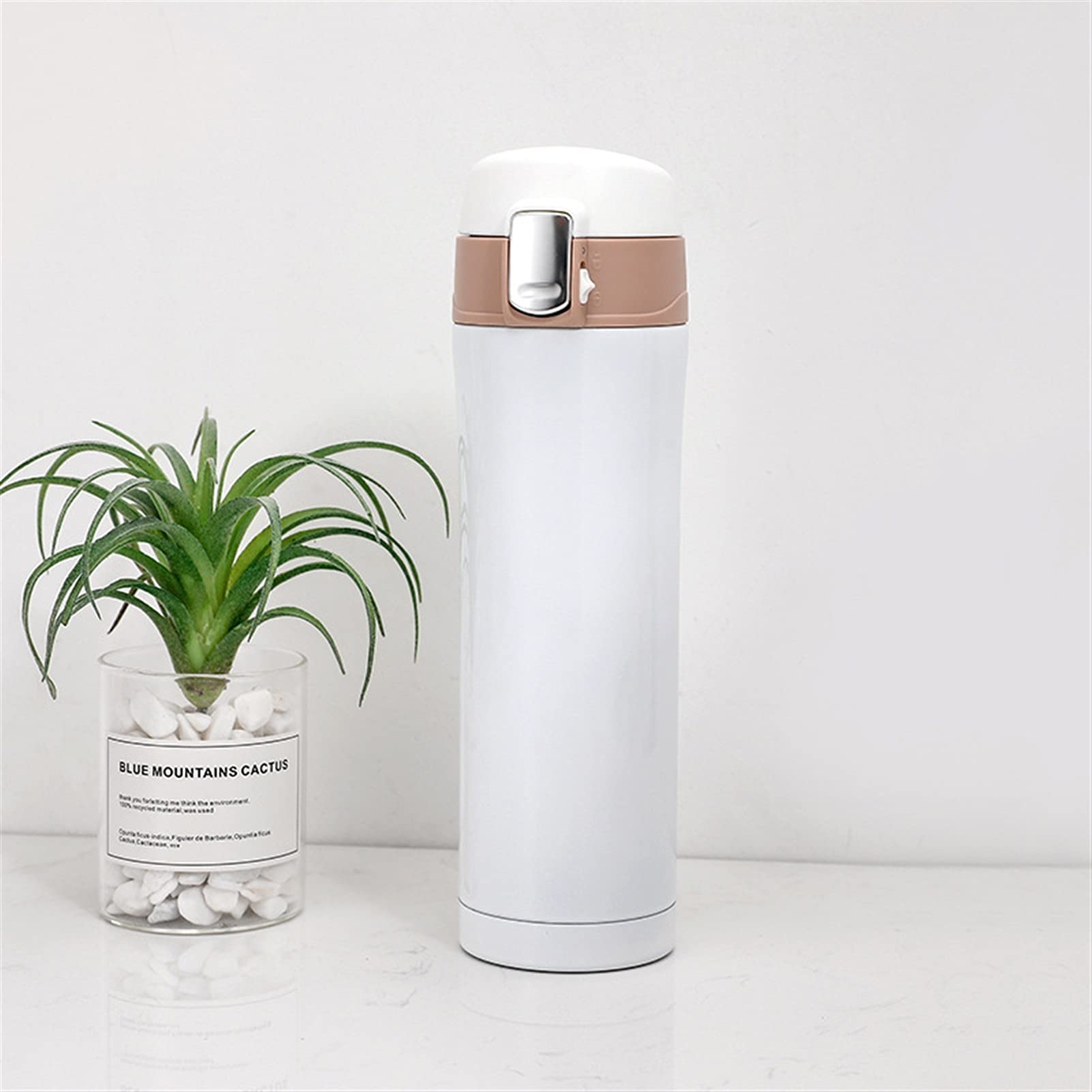 Termo aislado Botella de agua deportiva, 500 ml Taza térmica aislada de acero inoxidable Botella Taza de viaje Taza de vacío de agua Taza de botella de bebida de té y café para el hogar (Blanco)