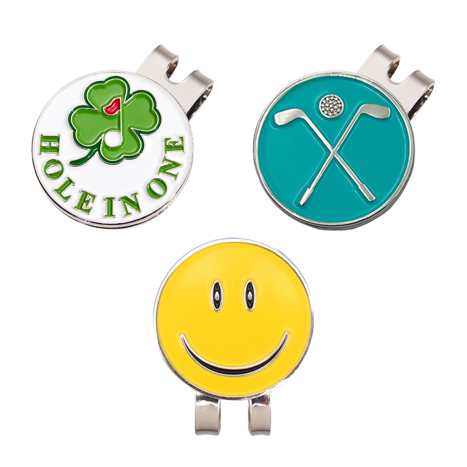 TerraShine ゴルフ マーカー 3個セット マグネット式 クリップ ゴルフキャップクリップ ハットクリップ付き 磁気 台座 敬老の日 父の日 プレゼント ゴルフ 笑顔 クローバー