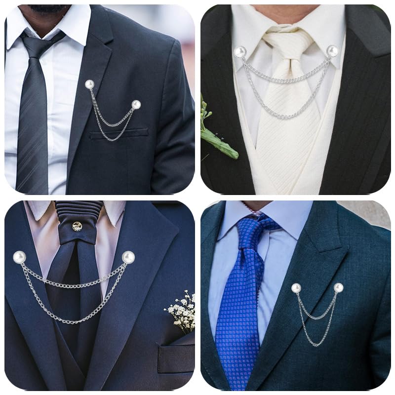 Image of Pearl Brooch Pins Tassel Chain Brooch Collar Pins Lapel Pins for Men Women Dress Shirt Collar Chain Suit Collar Brooch Hanging Chain Lapel Pin for Men Suits Tuxedo Shirt Accessories