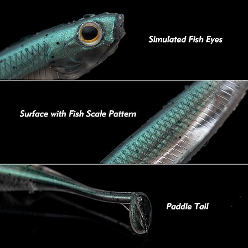 Miniatura 2 de Goture Soft Plastic Baits with Worm Hooks Kit, StraightPaddleFork Tail Swimbaits, Soft Jerk Shad Baits Jerkbait Minnow Baits for Bass Trout, Fishing