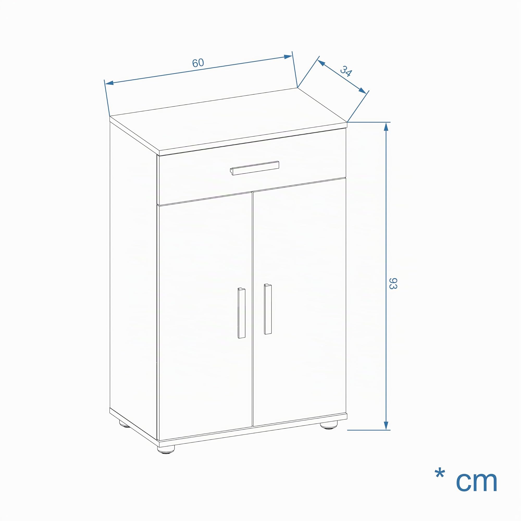 Komto Buffet Blanc – Meuble 2 Portes et 1 Tiroir pour Salon, Commode Meuble de Rangement | Porto 93 x 60 x 34 cm