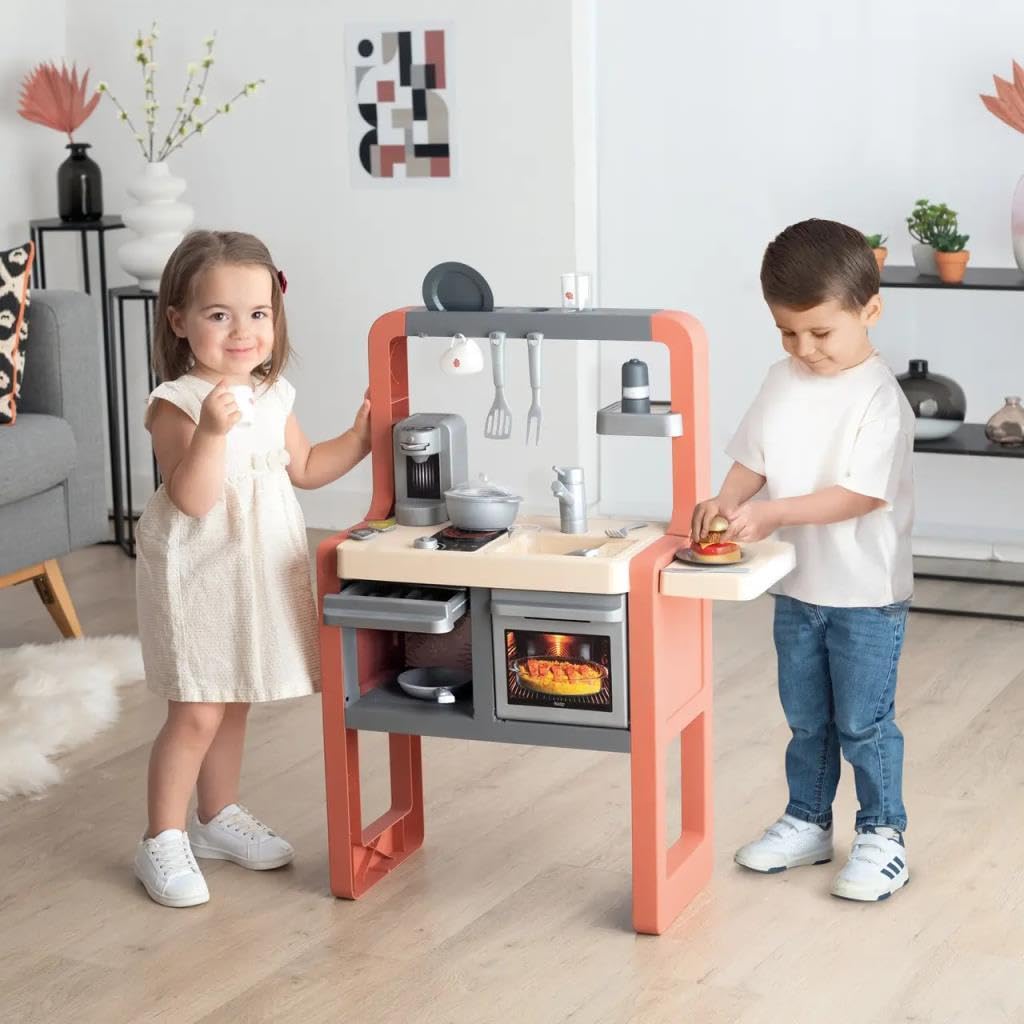 Smoby - Cucina Vaniglia - con forno, piano cottura, lavello e 11 accessori - Prodotto in Francia