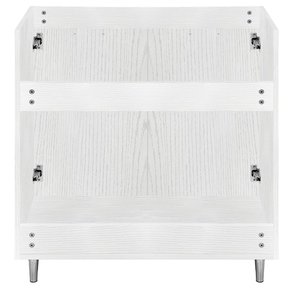 Shally Dogan Mobile Sottolavello Base per Cucina con Due Ante Design Boiserie, Mobiletto Componibile con Struttura in Legno Robusta, Mobile Sotto Lavello, 80 x 50 x 85H cm (Bianco Frassinato)