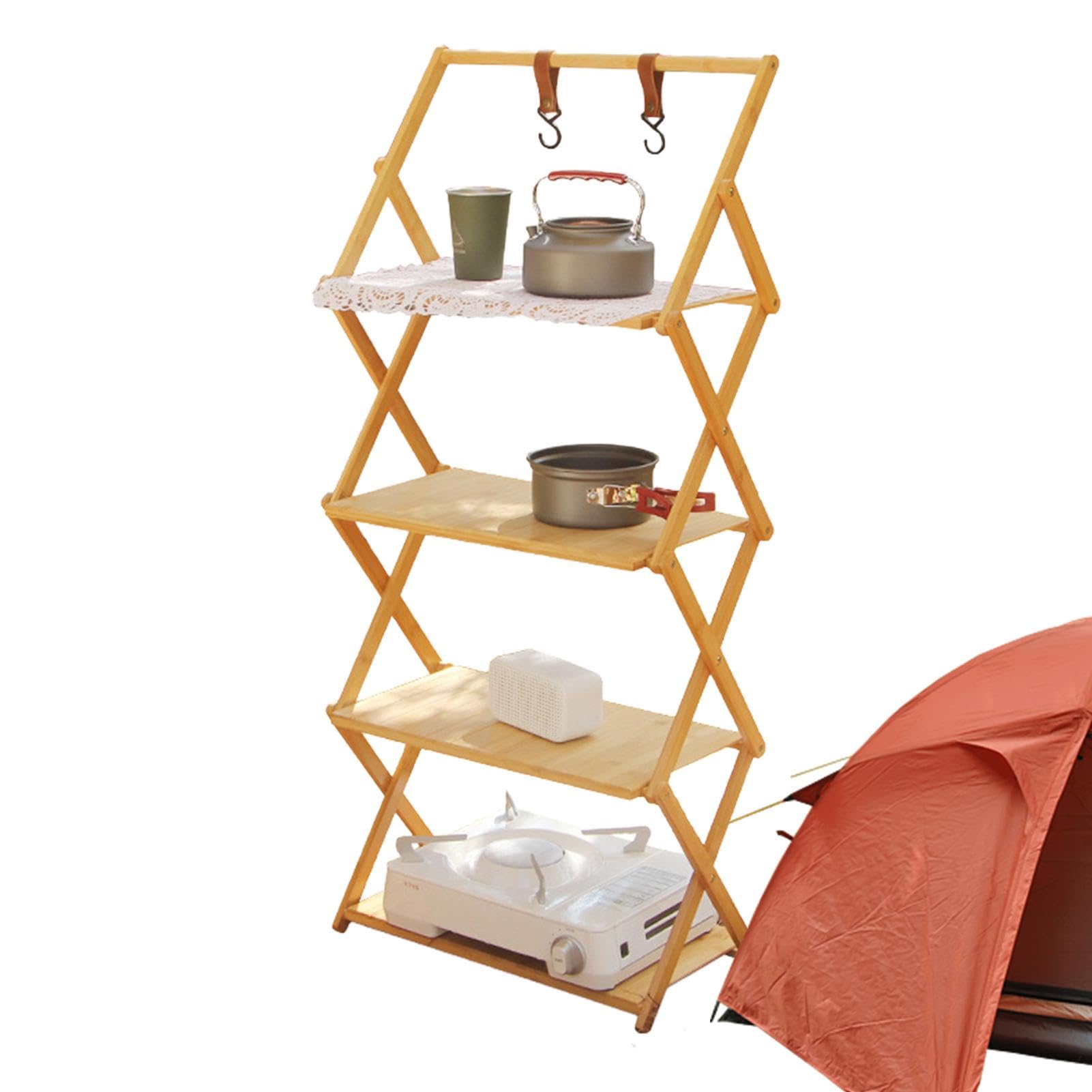 Folding Camping Shelf, Foldable Camping Storage Shelf, Portable Folding Camping Table with Multiple Levels, Wear-resistant and Fashionable Folding Storage Rack