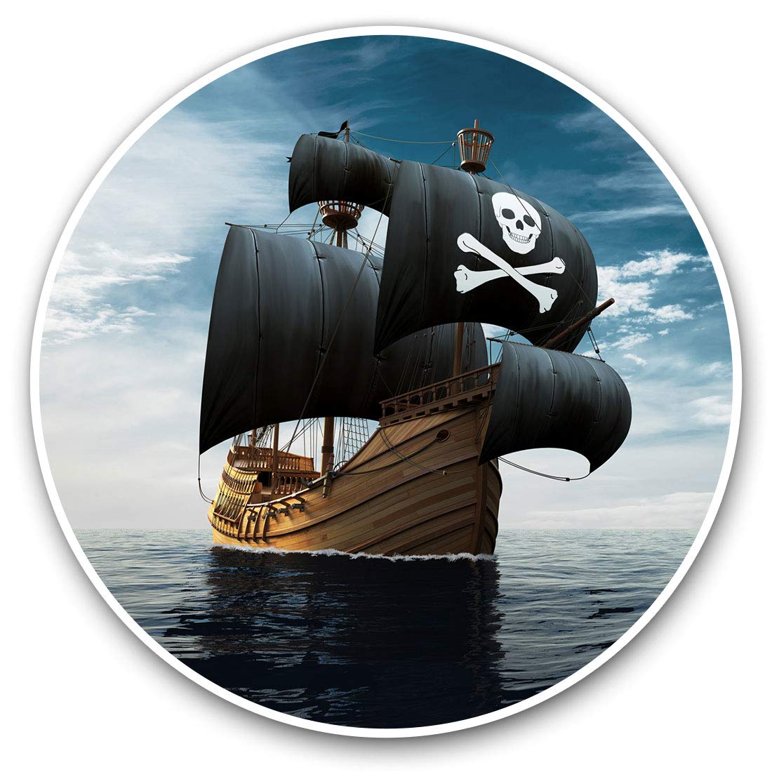 Vinyl Stickers (Set of 2) 7.5cm - Pirate Ship at Sea Jolly Roger #24028