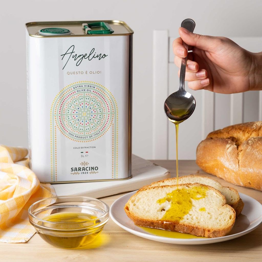 SARACINO 1925 Olio Extravergine di Oliva Italiano 100% – Lattina 3L – Estratto a Freddo – Bassa Acidità <0,4% – Blend Cellina di Nardò, Ogliarola Salentina e Leccino – Olio EVO di Qualità Superiore