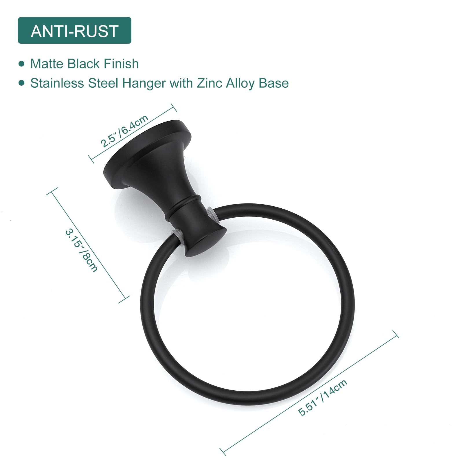 Hoimpro Toilet Paper Holder Towel Ring Set, Wall Mount Matte Black — Amazon image 6