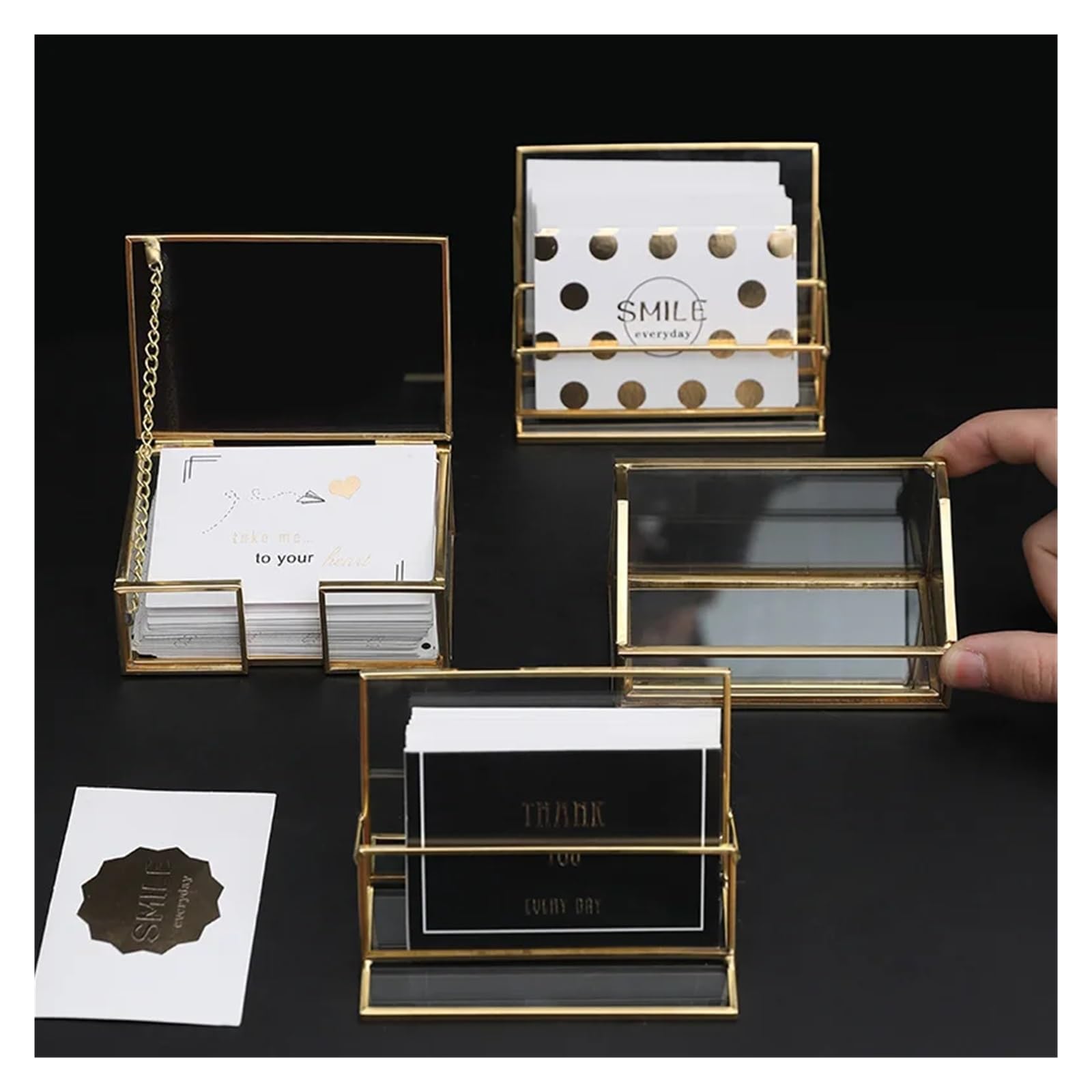 Lot de 2 supports pour cartes de visite en cuivre et verre (couleur 02)