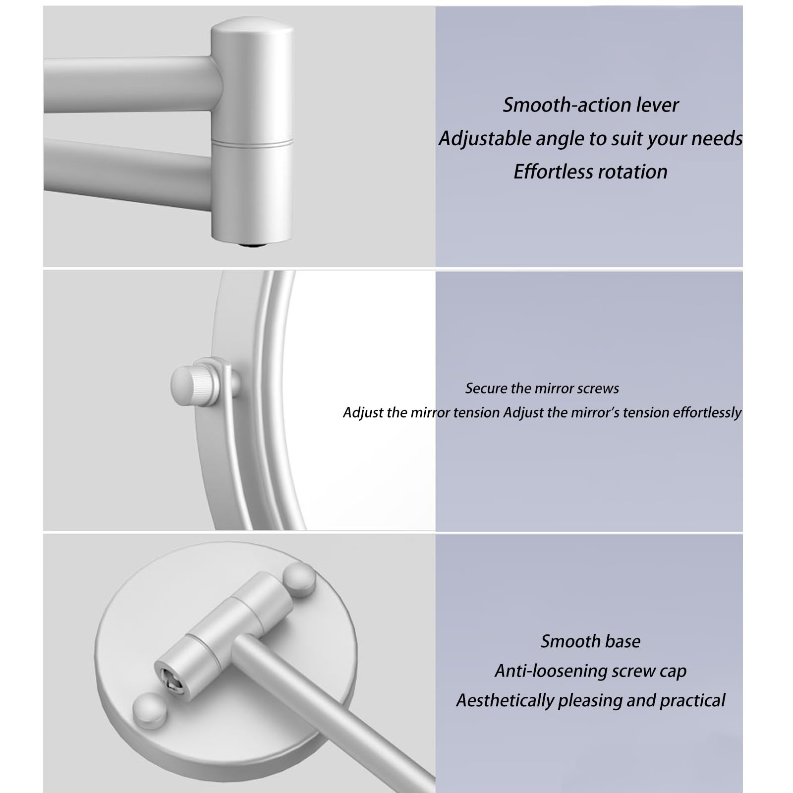 Specchio Trucco Da Parete Specchio Cosmetico Con Ingrandimento 1x/3x, Estensibile A 360 °, Specchio Da Bagno Per Trucco O Rasatura Braccio Pieghevole Estensione(Noir)
