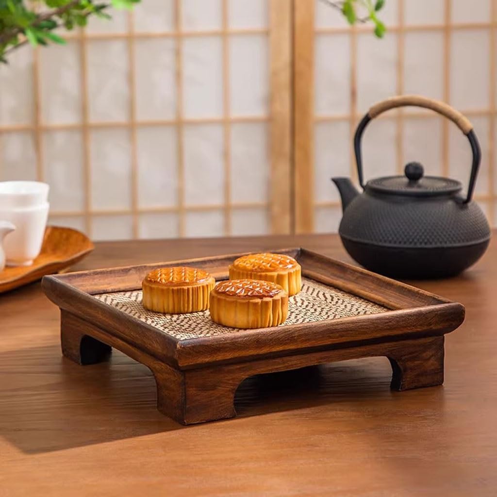 Bandeja Cuadrada de Madera Retro para Servir: Bandeja pequeña para té para Uso doméstico, Ideal para Tazas de té y Aperitivos, té seco y presentación de Alimentos.