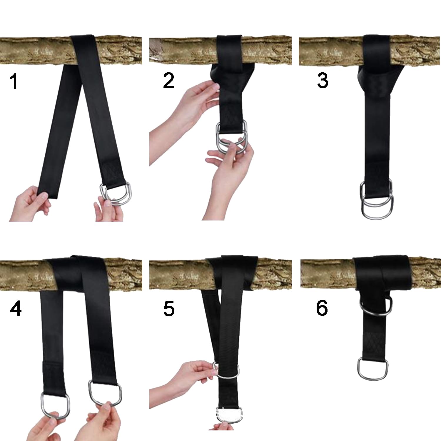 7 Pièces Corde Balancoire, Hamac Sangle, Polyester, 2* Courroie de Suspension + 2* Boucle de Connexion + 2* Coussinets de Protection des Arbres + 1* Sacs, pour Balançoire Extérieure, Hamac (150*6.5CM)