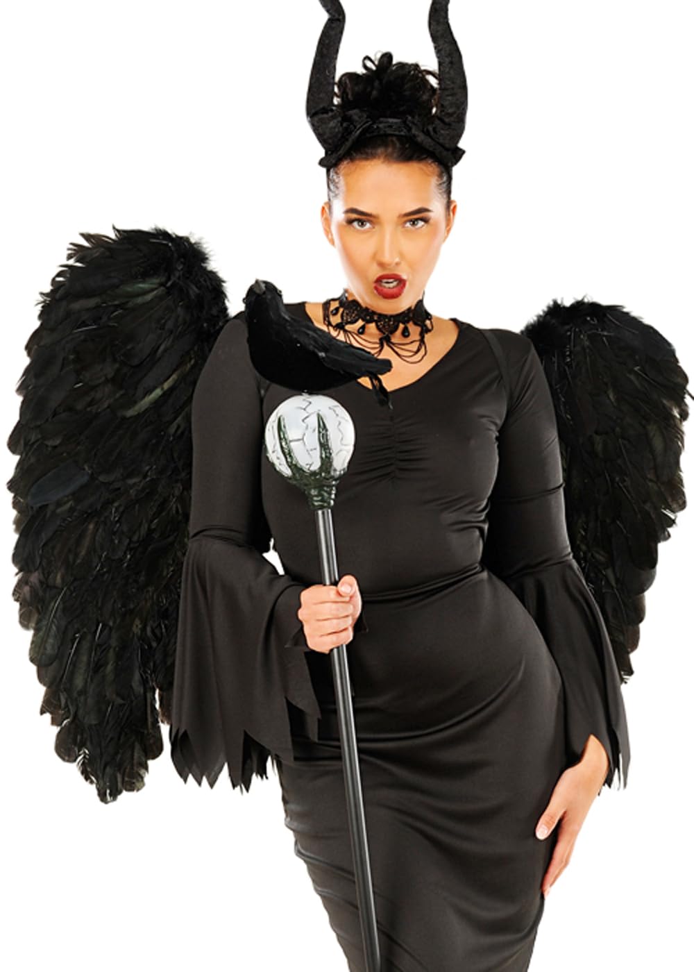 Struts Women's Black Maleficent Style Wicked Queen Large Feather Wings 87Cm
