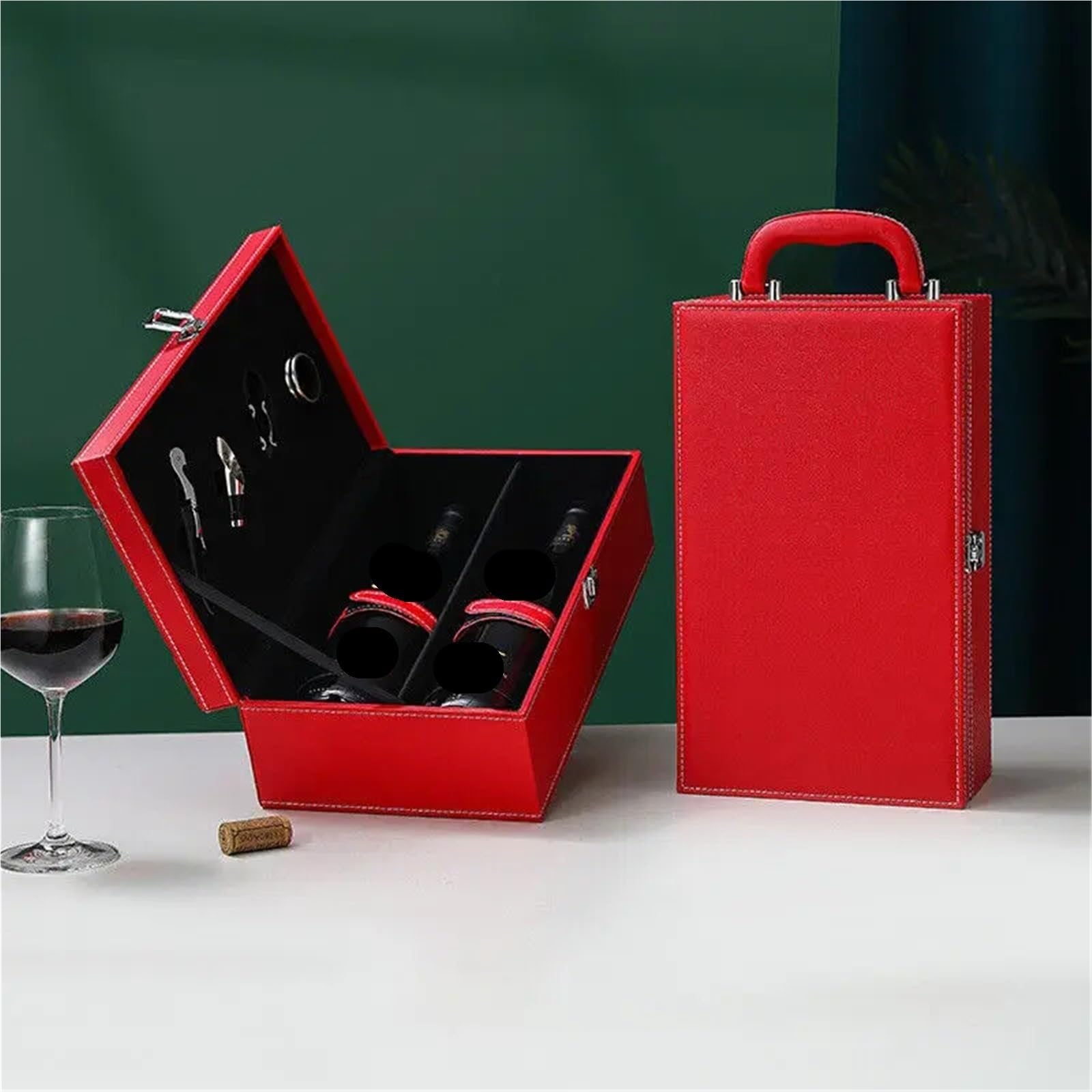 Caja de Cuero PU for Botellas Vino, Organizador Almacenamiento el hogar, Soporte Transportar, Caja, Tinto para Botellas de Vino(Black03)