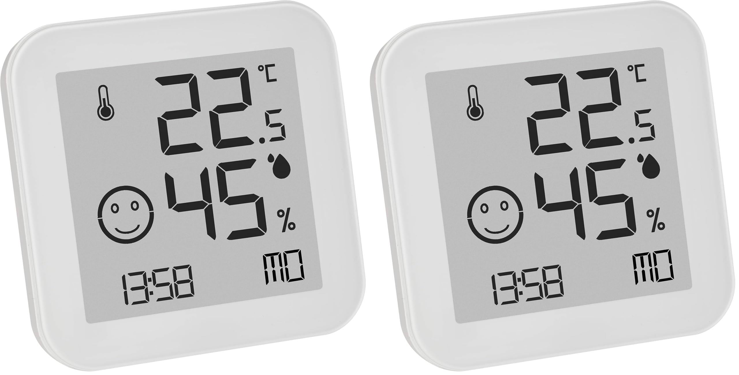 TFA Dostmann Hygrometer digital Black & White, 30.5054.02, Luftfeuchtemessgerät, E-Ink Display, gut ablesbar, Temperatur Luftfeuchtigkeit messen, Schimmel vermeiden, weiß (Packung mit 2)