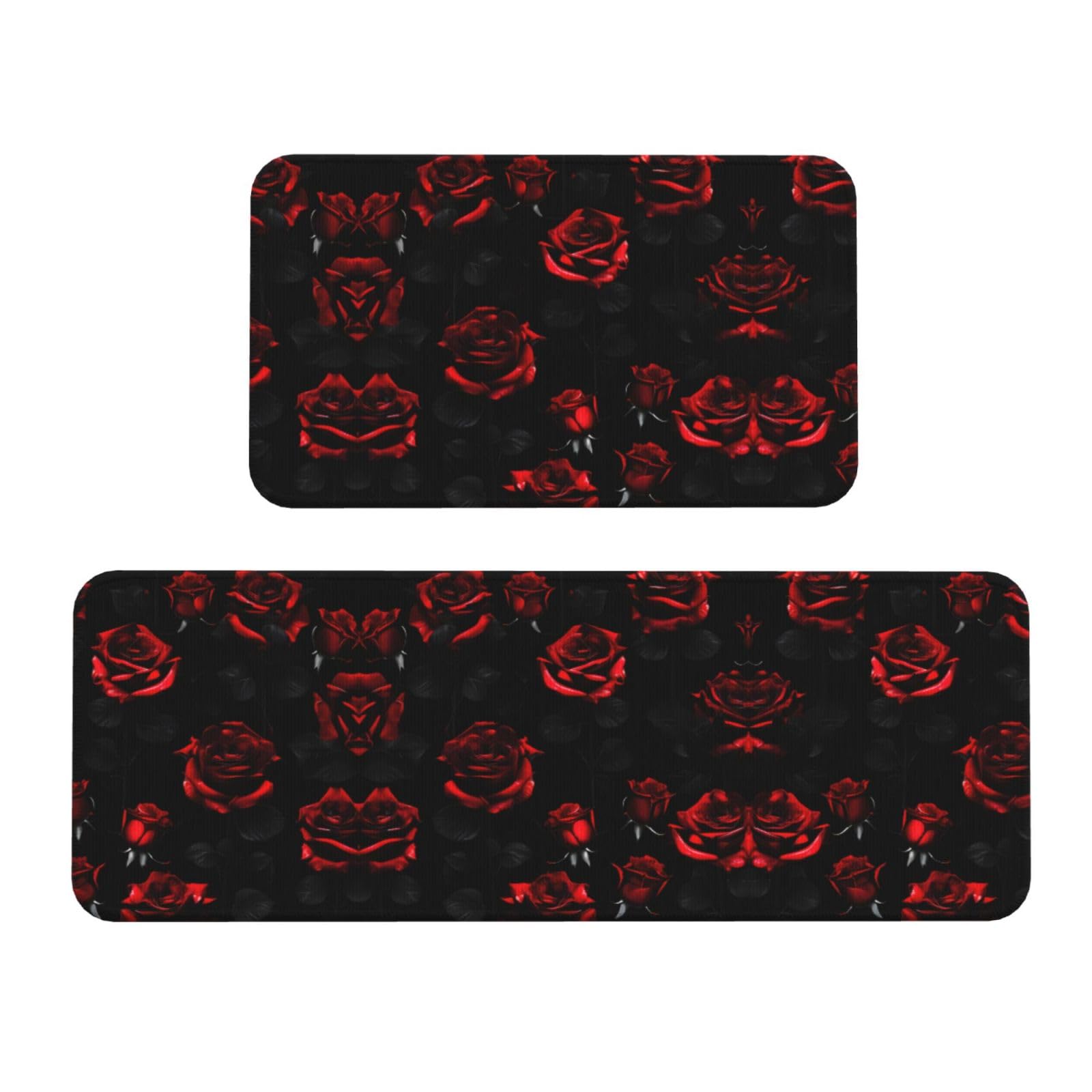 Tapis de cuisine antidérapants roses noires et rouges, lot de 2 tapis de sol confort
